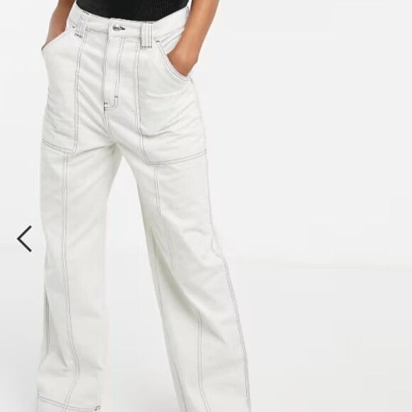 Asos Weekday Gwyneth Organic Cotton Pants in Cream - Picture 1 of 13